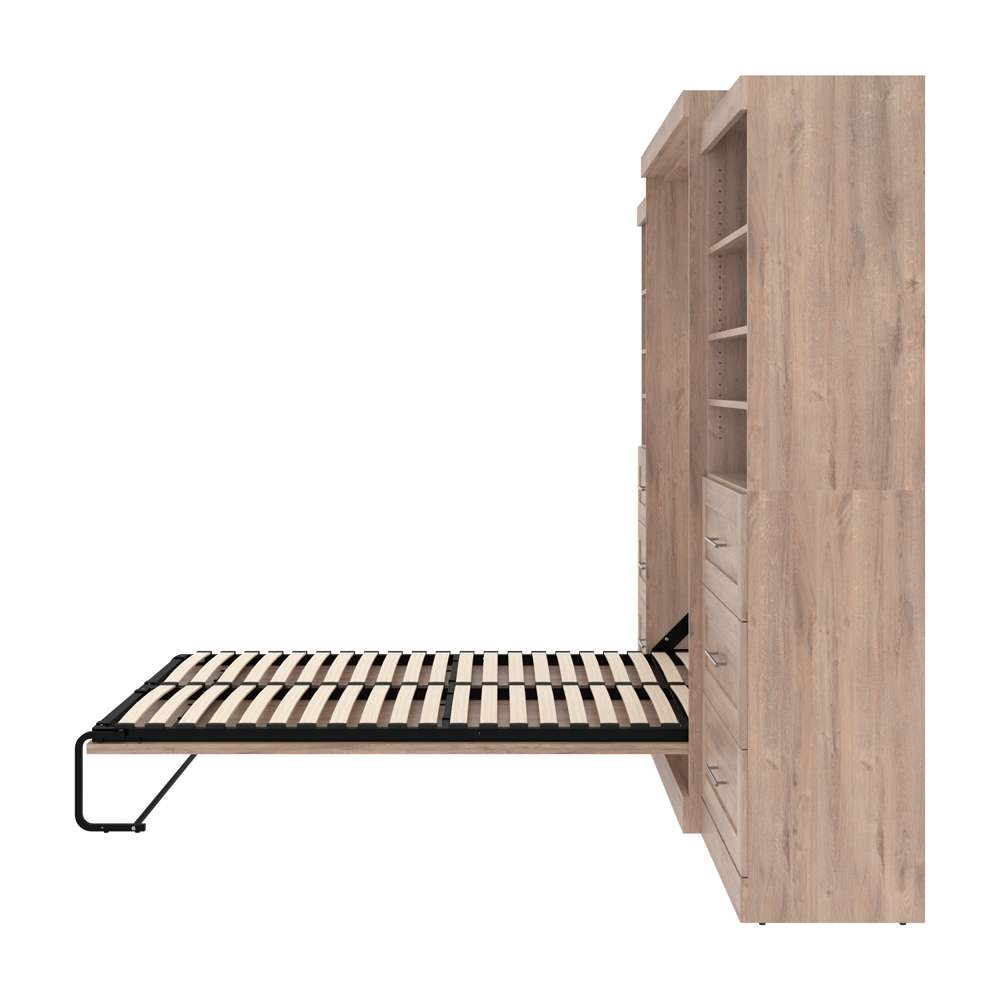 Bestar - Pur Queen Murphy Bed and 2 Shelving Units with Drawers (136W) in Rustic Brown - 26886-000009 veiw 10