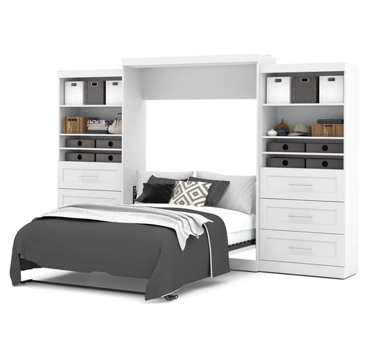 Bestar - Pur Queen Murphy Bed and 2 Shelving Units with Drawers (136W) in White - 26886-17 veiw 2