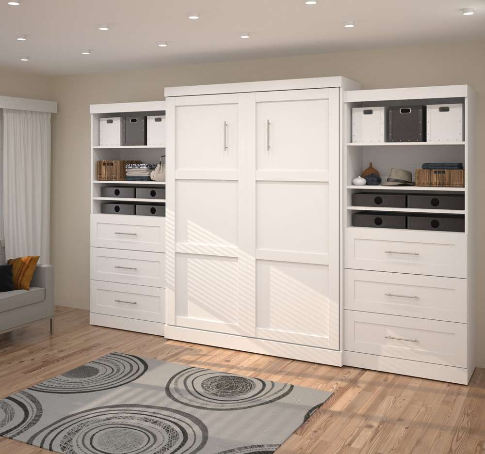 Bestar - Pur Queen Murphy Bed and 2 Shelving Units with Drawers (136W) in White - 26886-17 veiw 4