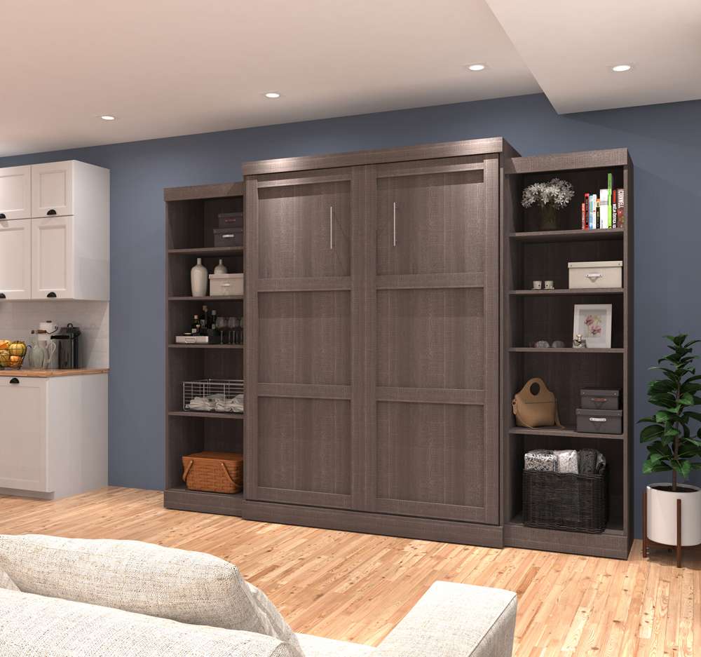 Bestar - Pur Queen Murphy Bed and 2 Storage Units (115W) in Bark Grey - 26883-47 veiw 2