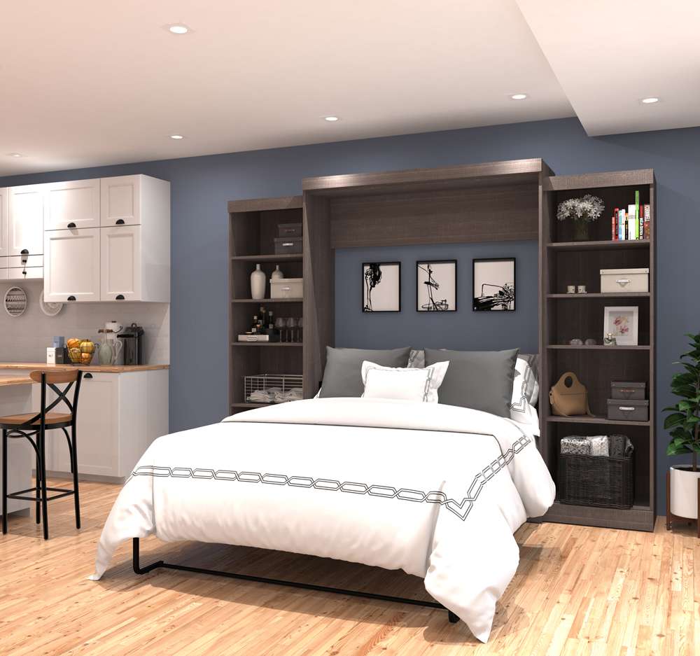 Bestar - Pur Queen Murphy Bed and 2 Storage Units (115W) in Bark Grey - 26883-47 veiw 3