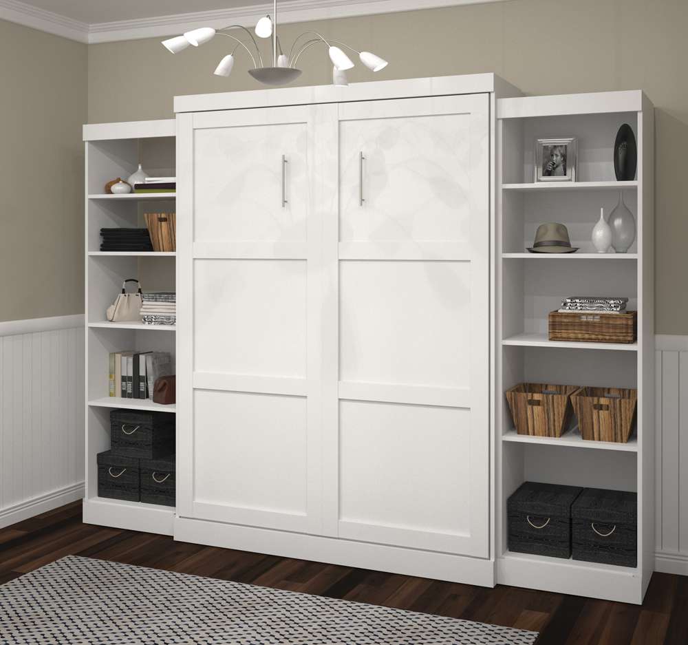 Bestar - Pur Queen Murphy Bed and 2 Storage Units (115W) in White - 26883-17 veiw 4