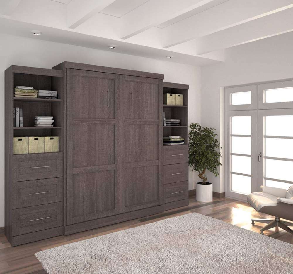 Bestar - Pur Queen Murphy Bed and 2 Storage Units with Drawers (115W) in Bark Grey - 26884-47 veiw 3