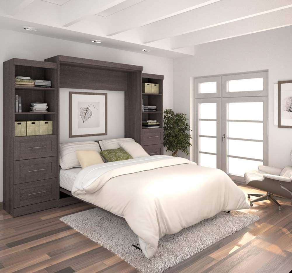 Bestar - Pur Queen Murphy Bed and 2 Storage Units with Drawers (115W) in Bark Grey - 26884-47 veiw 4