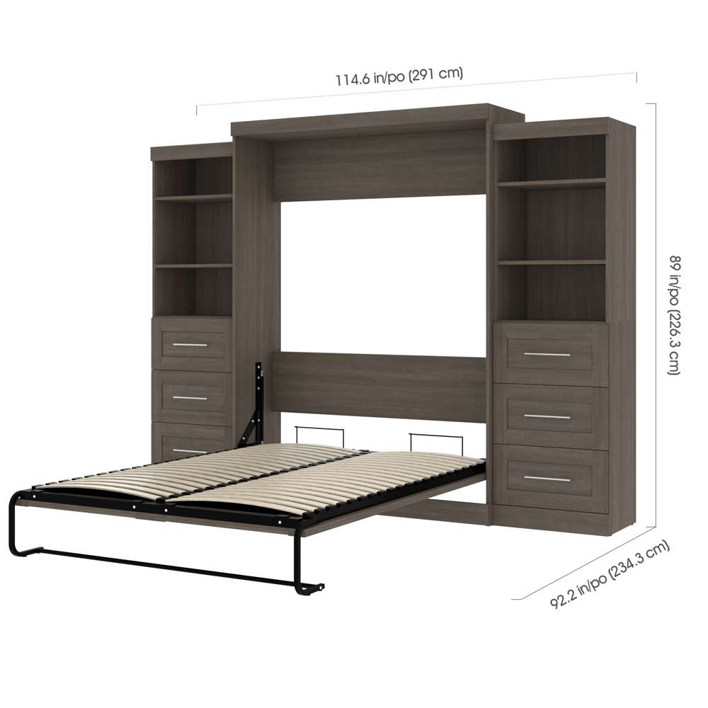 Bestar - Pur Queen Murphy Bed and 2 Storage Units with Drawers (115W) in Bark Grey - 26884-47 veiw 6