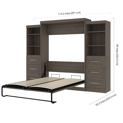 Bestar - Pur Queen Murphy Bed and 2 Storage Units with Drawers (115W) in Bark Grey - 26884-47 veiw 6