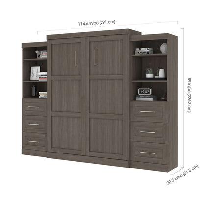 Bestar - Pur Queen Murphy Bed and 2 Storage Units with Drawers (115W) in Bark Grey - 26884-47 veiw 7