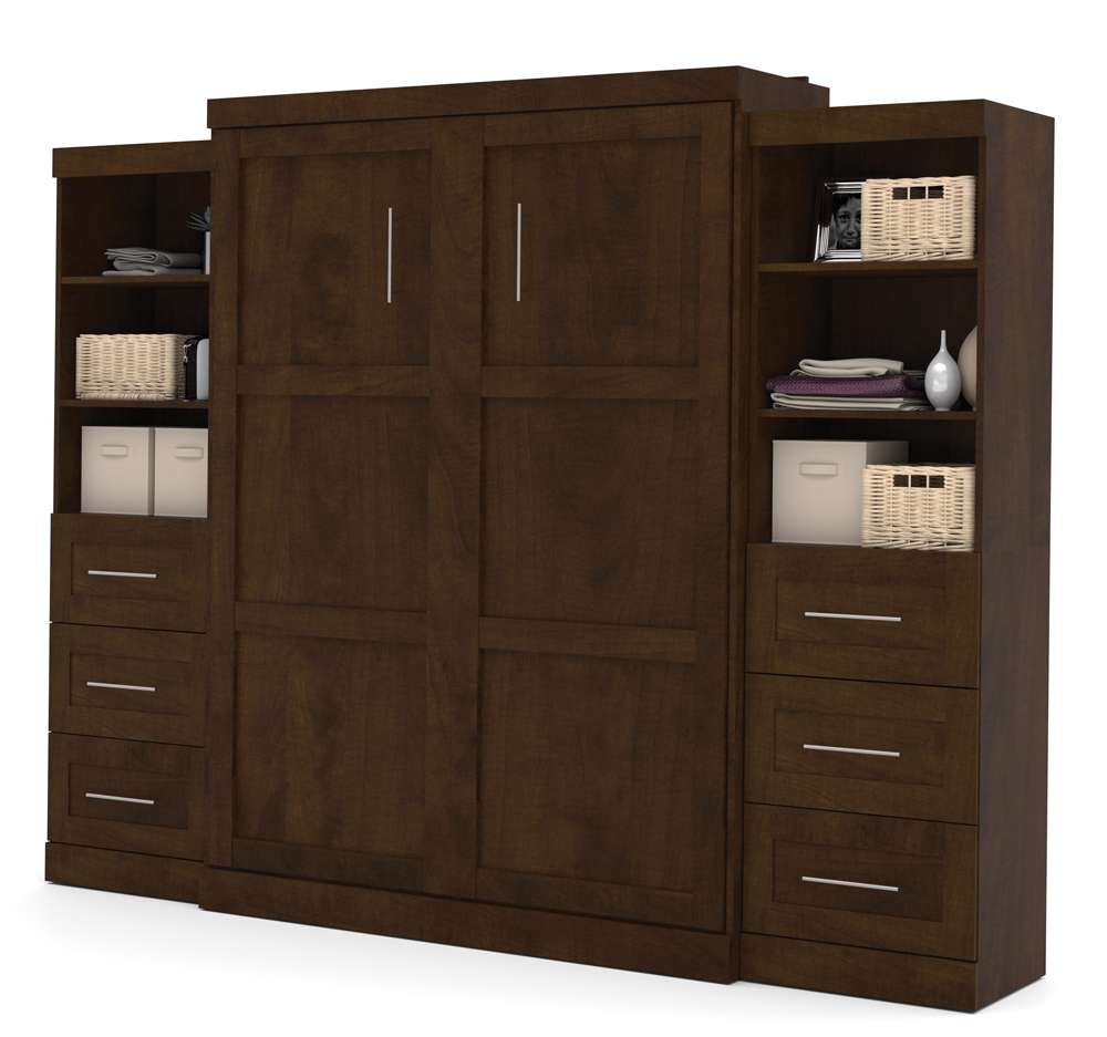 Bestar - Pur Queen Murphy Bed and 2 Storage Units with Drawers (115W) in Chocolate - 26884-69 veiw 1