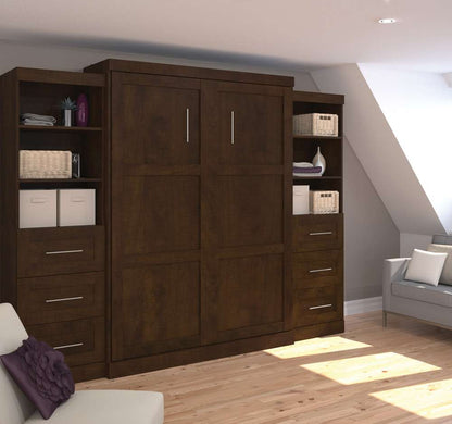 Bestar - Pur Queen Murphy Bed and 2 Storage Units with Drawers (115W) in Chocolate - 26884-69 veiw 4
