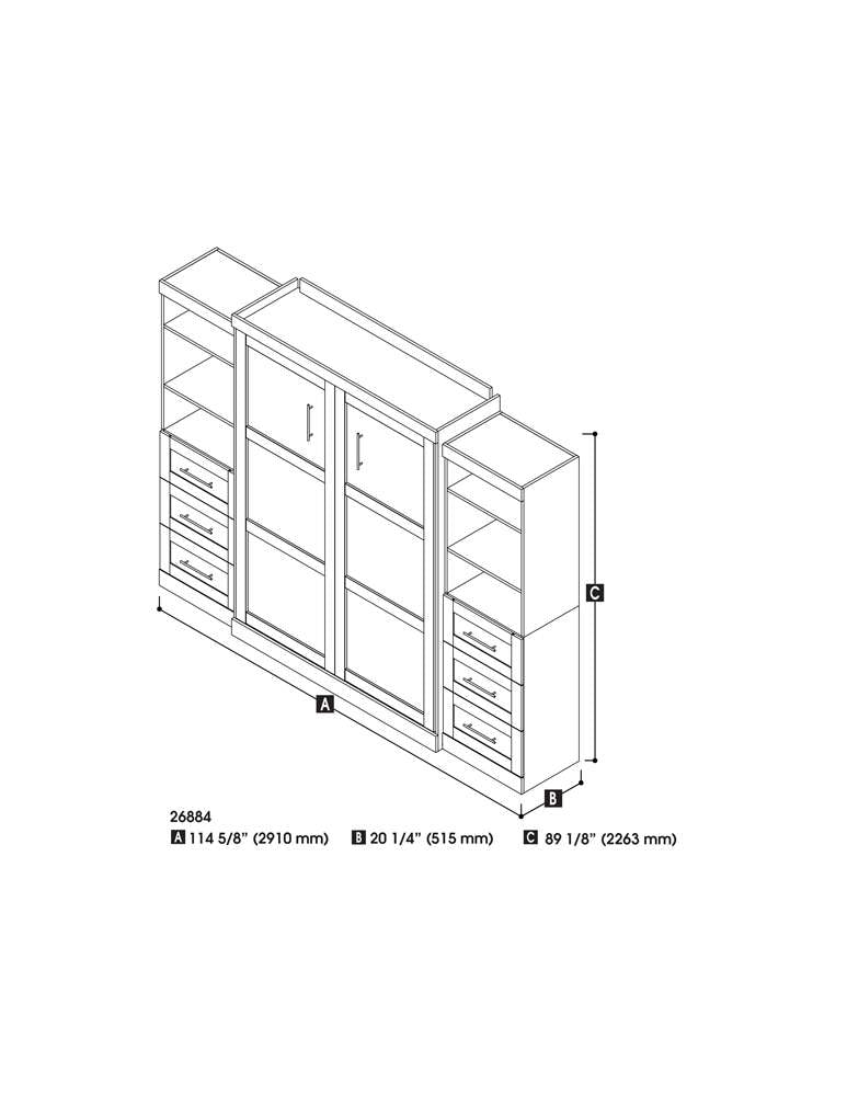 Bestar - Pur Queen Murphy Bed and 2 Storage Units with Drawers (115W) in Chocolate - 26884-69 veiw 6