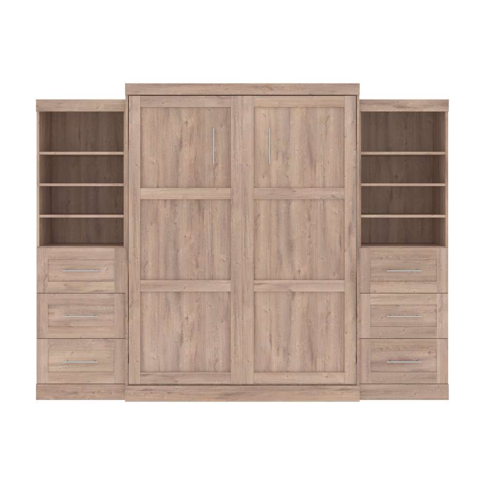 Bestar - Pur Queen Murphy Bed and 2 Storage Units with Drawers (115W) in Rustic Brown - 26884-000009 veiw 3