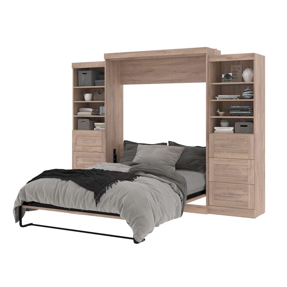 Bestar - Pur Queen Murphy Bed and 2 Storage Units with Drawers (115W) in Rustic Brown - 26884-000009 veiw 8