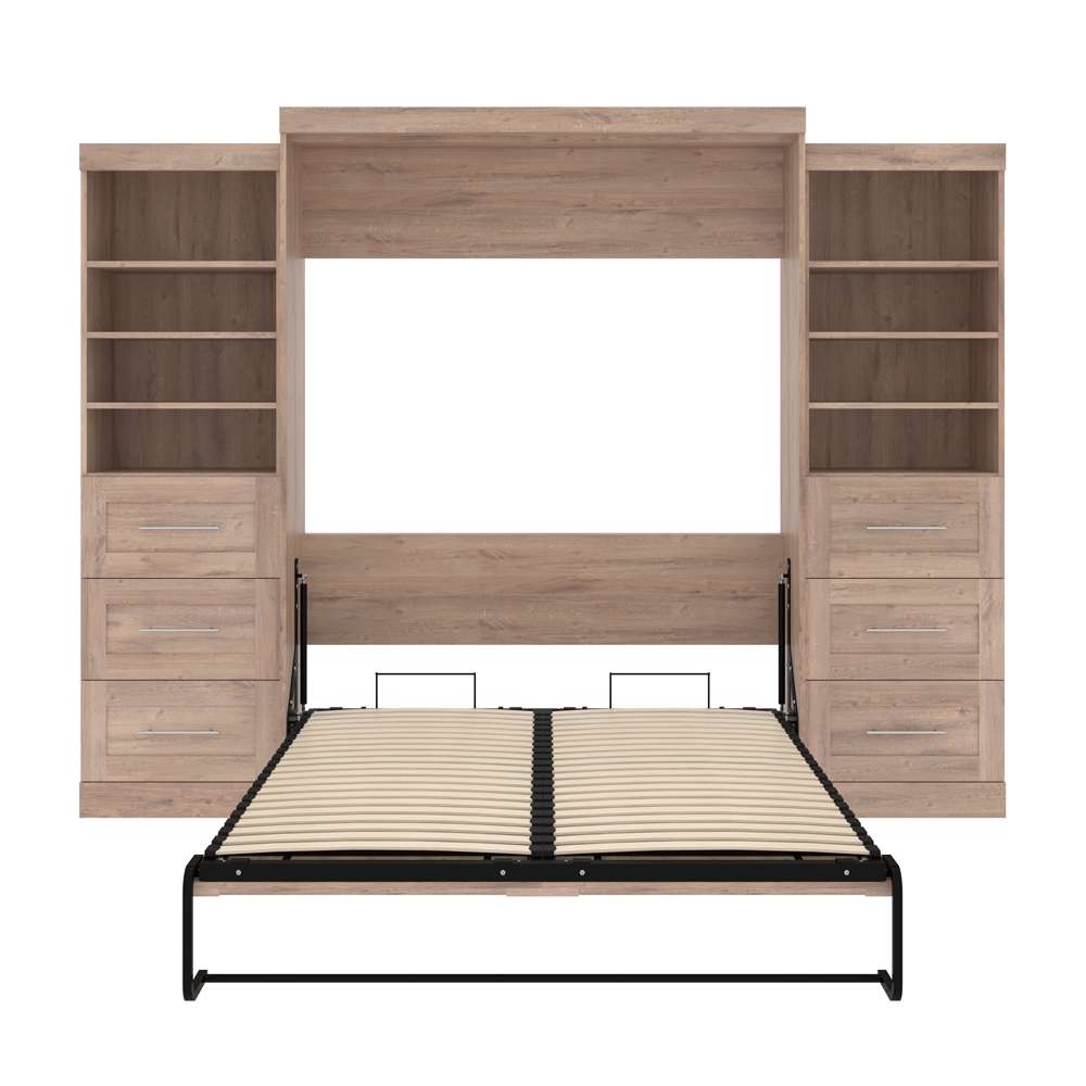 Bestar - Pur Queen Murphy Bed and 2 Storage Units with Drawers (115W) in Rustic Brown - 26884-000009 veiw 9
