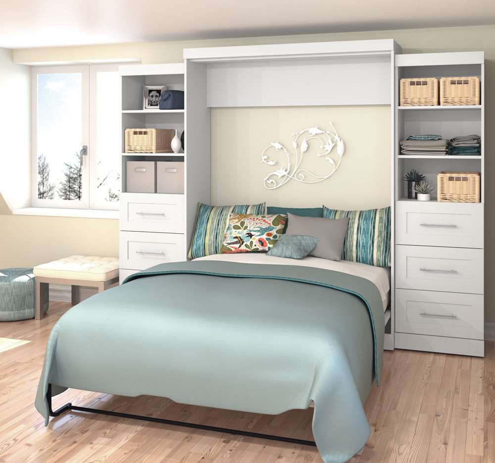 Bestar - Pur Queen Murphy Bed and 2 Storage Units with Drawers (115W) in White - 26884-17 veiw 3