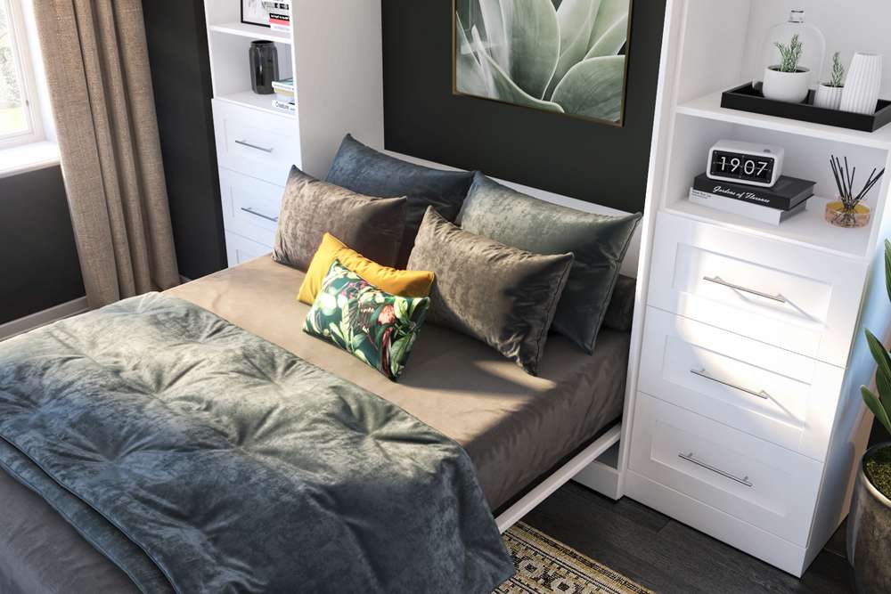 Bestar - Pur Queen Murphy Bed and 2 Storage Units with Drawers (115W) in White - 26884-17 veiw 6