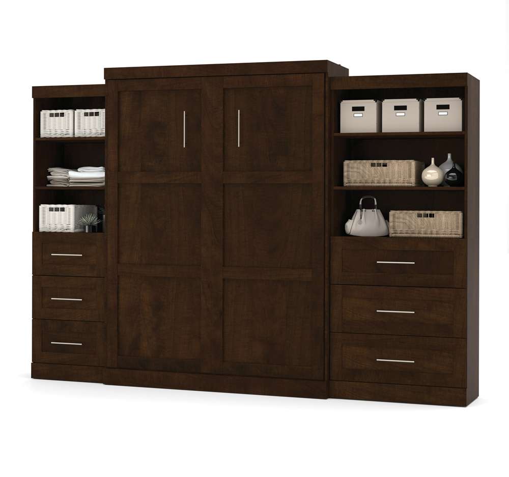 Bestar - Pur Queen Murphy Bed and 2 Storage Units with Drawers (126W) in Chocolate - 26879-69 veiw 1