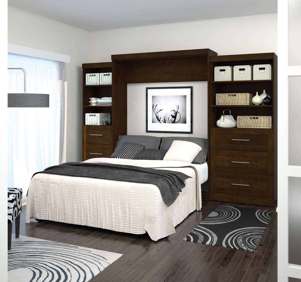 Bestar - Pur Queen Murphy Bed and 2 Storage Units with Drawers (126W) in Chocolate - 26879-69 veiw 3