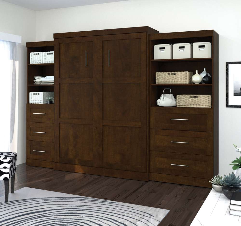 Bestar - Pur Queen Murphy Bed and 2 Storage Units with Drawers (126W) in Chocolate - 26879-69 veiw 4