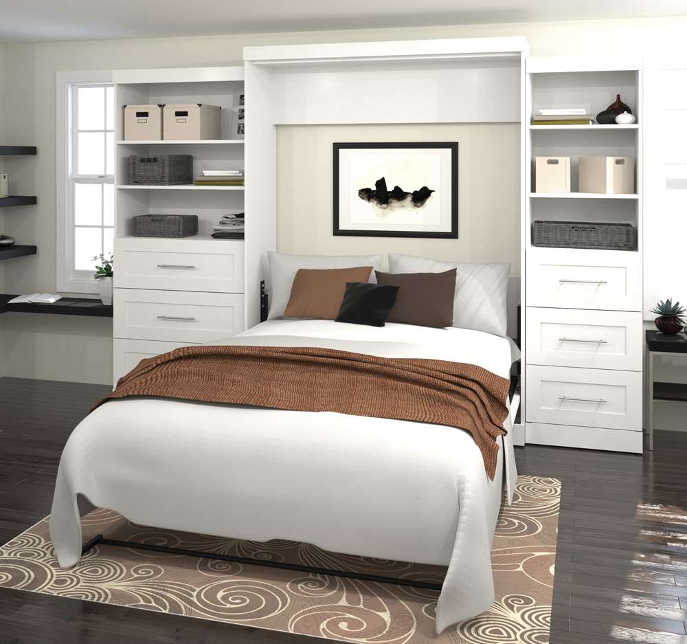 Bestar - Pur Queen Murphy Bed and 2 Storage Units with Drawers (126W) in White - 26879-17 veiw 3