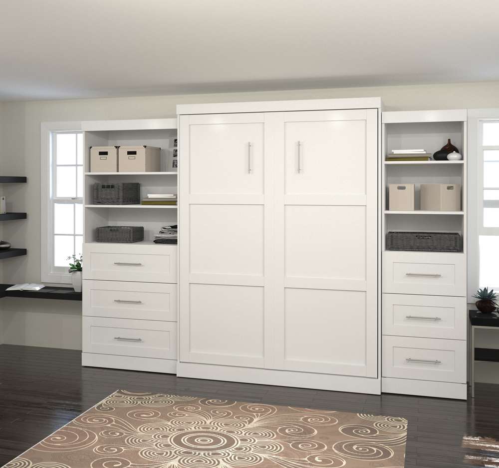 Bestar - Pur Queen Murphy Bed and 2 Storage Units with Drawers (126W) in White - 26879-17 veiw 4