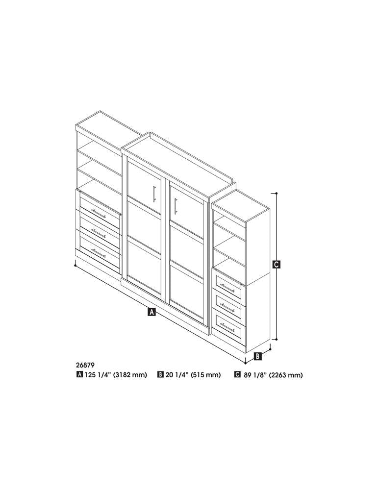 Bestar - Pur Queen Murphy Bed and 2 Storage Units with Drawers (126W) in White - 26879-17 veiw 6
