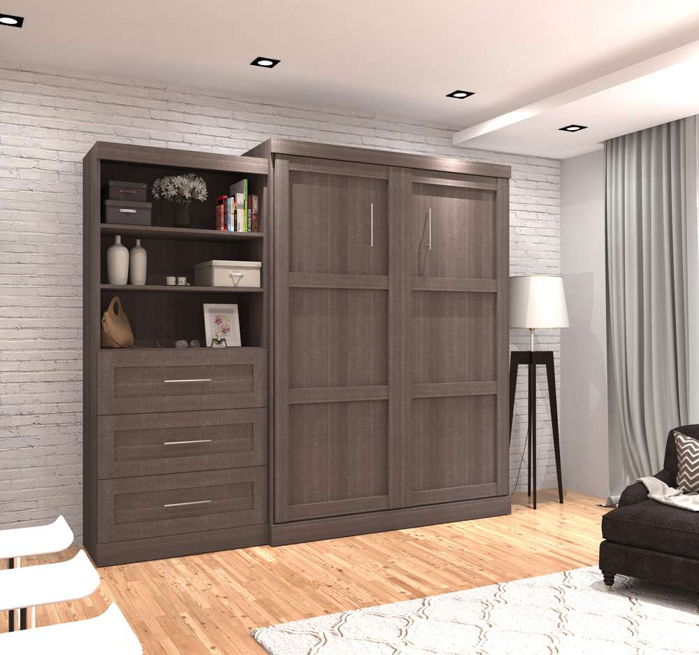 Bestar - Pur Queen Murphy Bed and Storage Unit with Drawers (101W) in Bark Grey - 26881-47 veiw 2