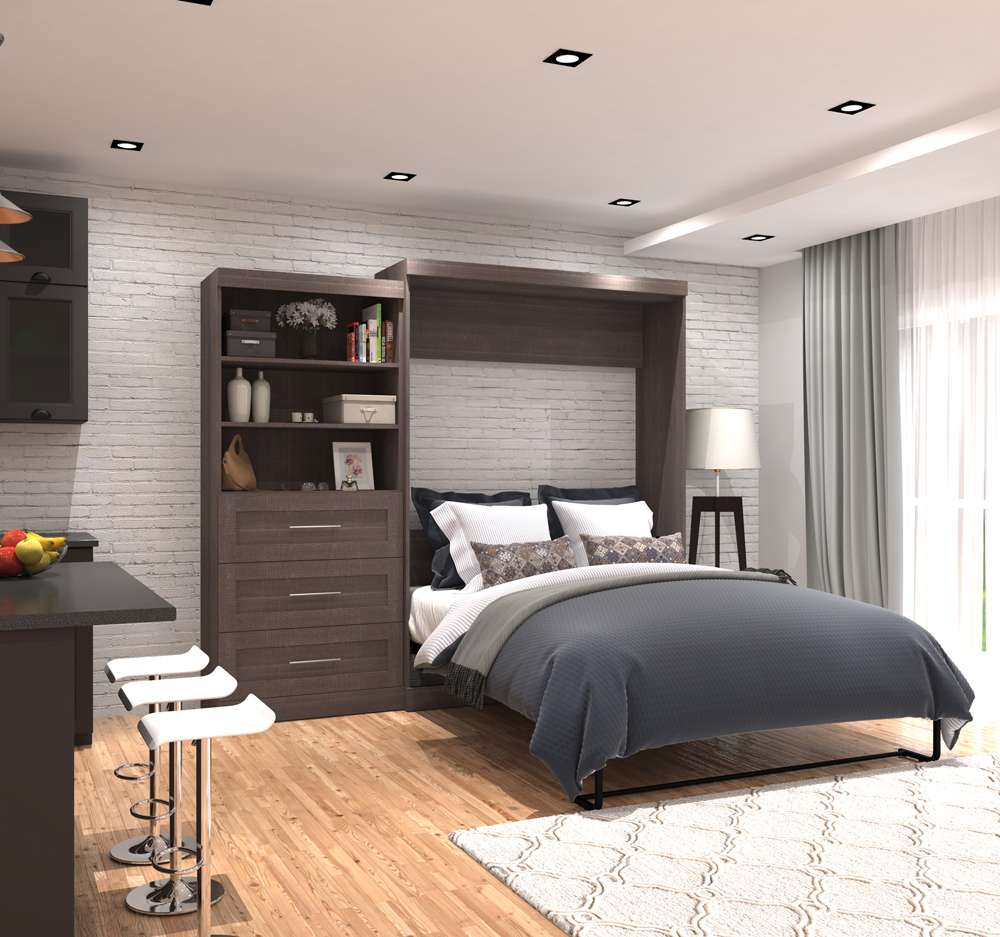 Bestar - Pur Queen Murphy Bed and Storage Unit with Drawers (101W) in Bark Grey - 26881-47 veiw 3