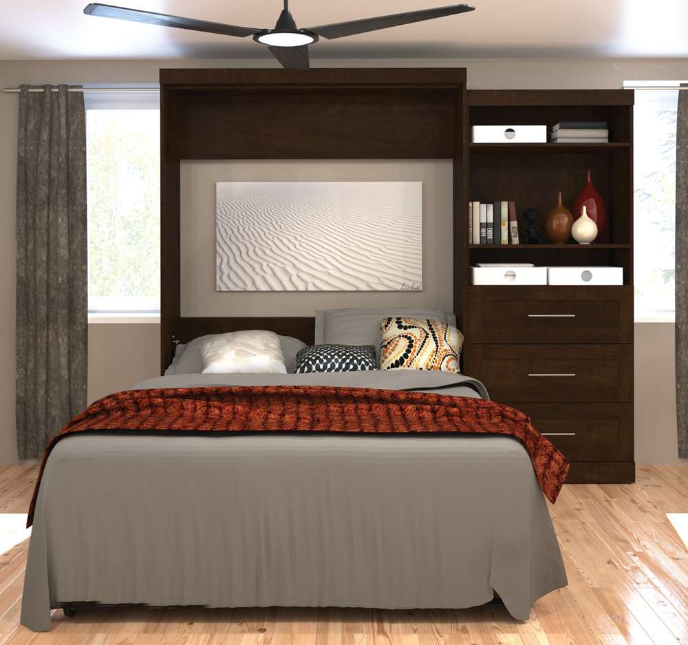 Bestar - Pur Queen Murphy Bed and Storage Unit with Drawers (101W) in Chocolate - 26881-69 veiw 3