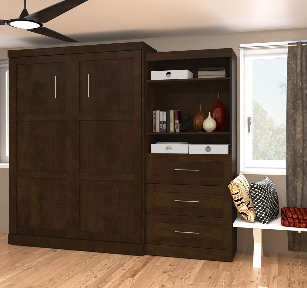 Bestar - Pur Queen Murphy Bed and Storage Unit with Drawers (101W) in Chocolate - 26881-69 veiw 4