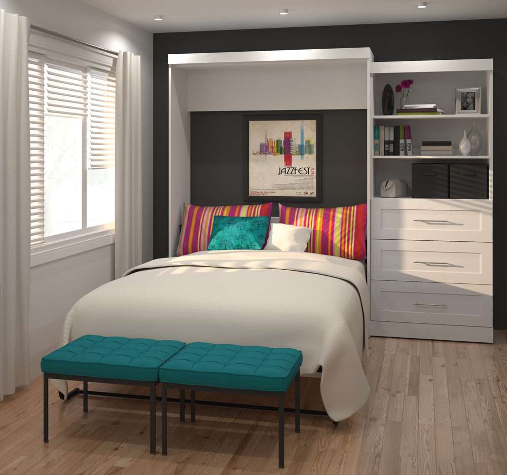 Bestar - Pur Queen Murphy Bed and Storage Unit with Drawers (101W) in White - 26881-17 veiw 3