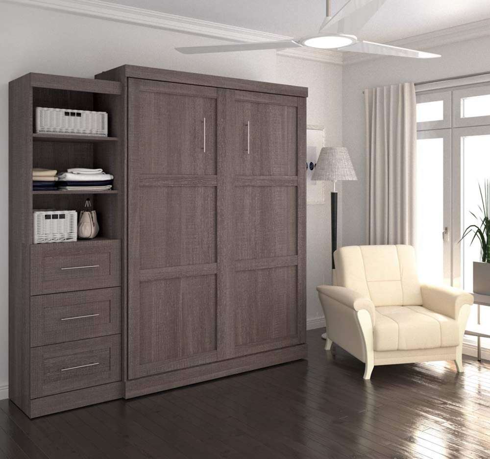Bestar - Pur Queen Murphy Bed and Storage Unit with Drawers (90W) in Bark Grey - 26869-47 veiw 3