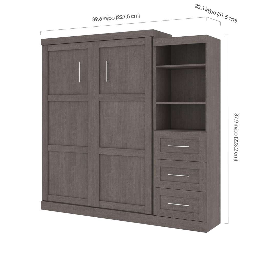 Bestar - Pur Queen Murphy Bed and Storage Unit with Drawers (90W) in Bark Grey - 26869-47 veiw 5