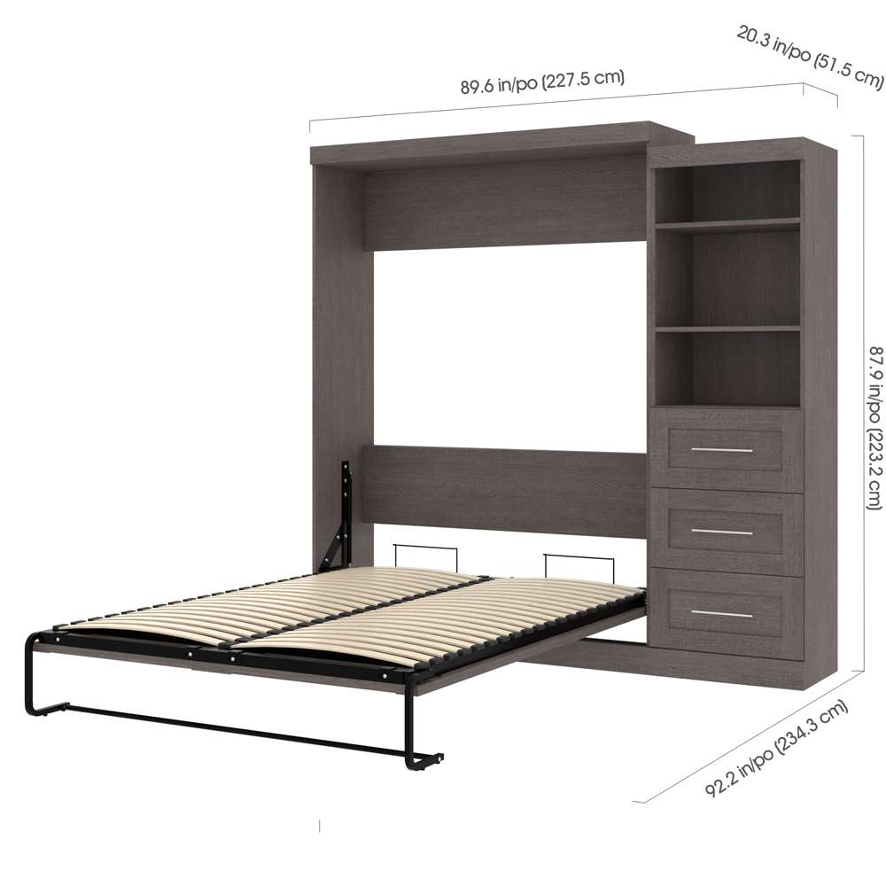Bestar - Pur Queen Murphy Bed and Storage Unit with Drawers (90W) in Bark Grey - 26869-47 veiw 6