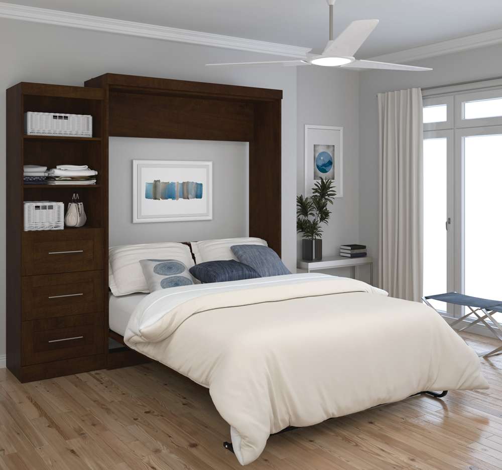 Bestar - Pur Queen Murphy Bed and Storage Unit with Drawers (90W) in Chocolate - 26869-69 veiw 3