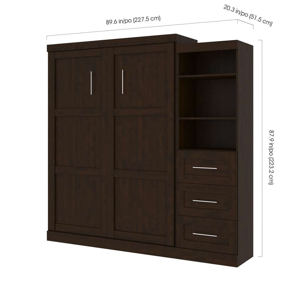 Bestar - Pur Queen Murphy Bed and Storage Unit with Drawers (90W) in Chocolate - 26869-69 veiw 5