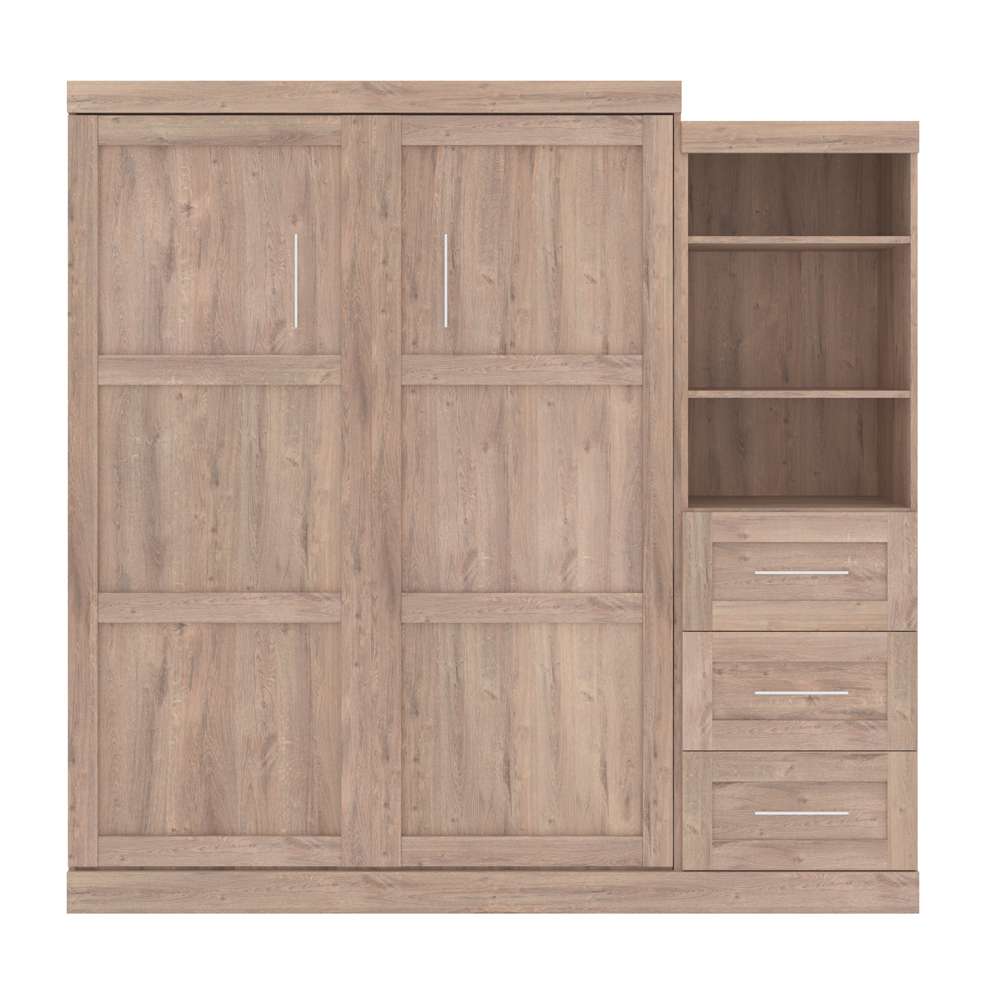 Bestar - Pur Queen Murphy Bed and Storage Unit with Drawers (90W) in Rustic Brown - 26869-000009 veiw 3