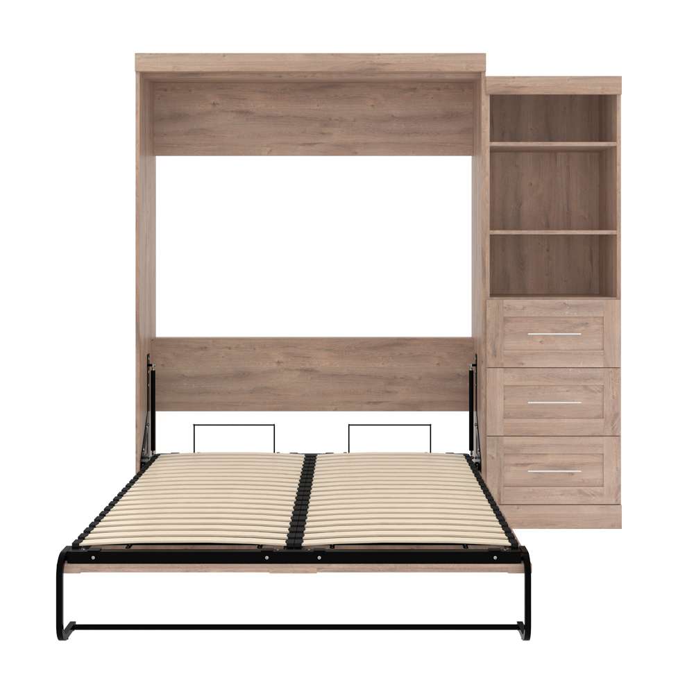 Bestar - Pur Queen Murphy Bed and Storage Unit with Drawers (90W) in Rustic Brown - 26869-000009 veiw 9