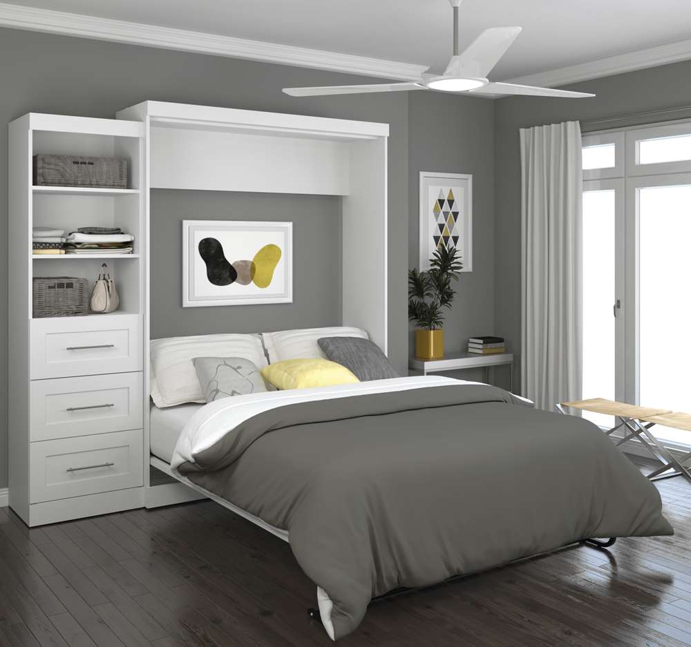 Bestar - Pur Queen Murphy Bed and Storage Unit with Drawers (90W) in White - 26869-17 veiw 3
