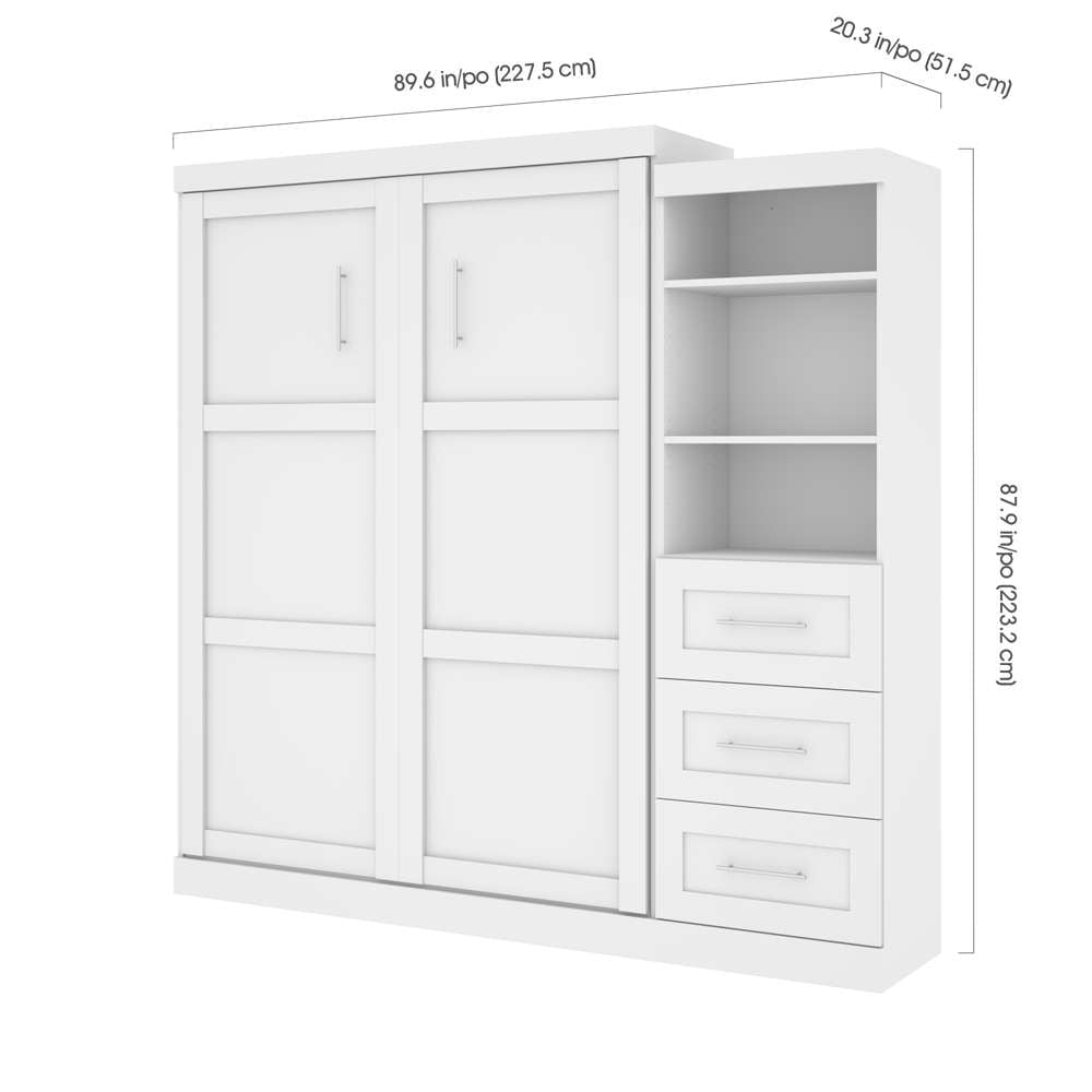 Bestar - Pur Queen Murphy Bed and Storage Unit with Drawers (90W) in White - 26869-17 veiw 5