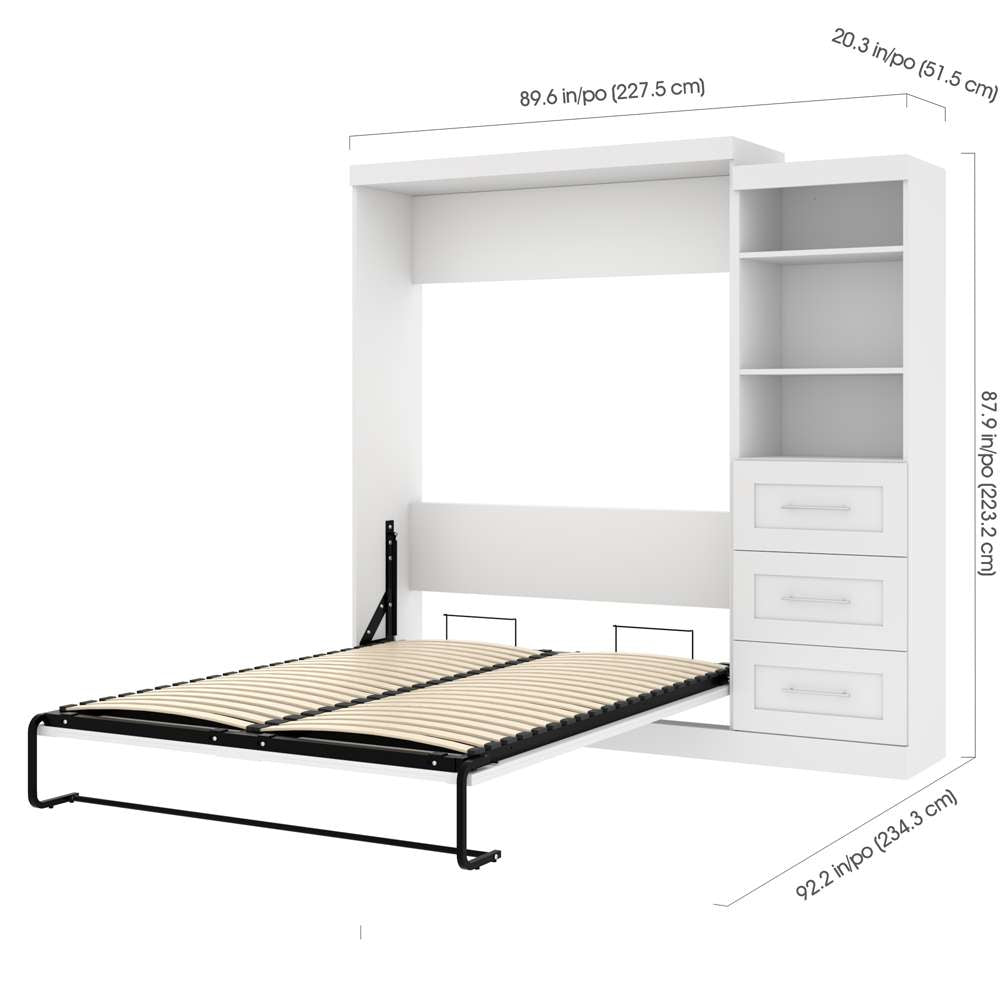 Bestar - Pur Queen Murphy Bed and Storage Unit with Drawers (90W) in White - 26869-17 veiw 6