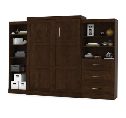 Bestar - Pur Queen Murphy Bed with Shelving and Drawers (126W) in Chocolate - 26882-69 veiw 1