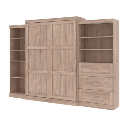 Bestar - Pur Queen Murphy Bed with Shelving and Drawers (126W) in Rustic Brown - 26882-000009 veiw 1