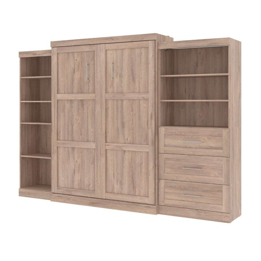 Bestar - Pur Queen Murphy Bed with Shelving and Drawers (126W) in Rustic Brown - 26882-000009 veiw 1