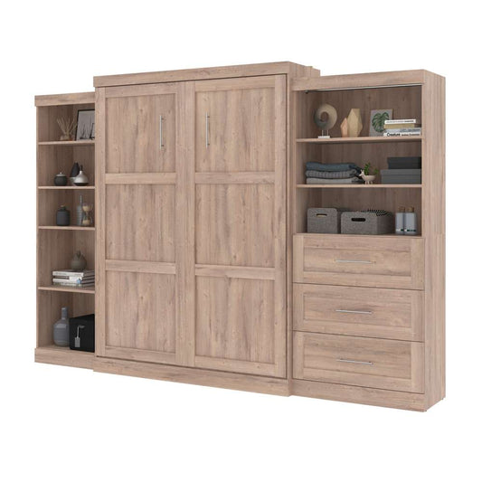 Bestar - Pur Queen Murphy Bed with Shelving and Drawers (126W) in Rustic Brown - 26882-000009 veiw 2