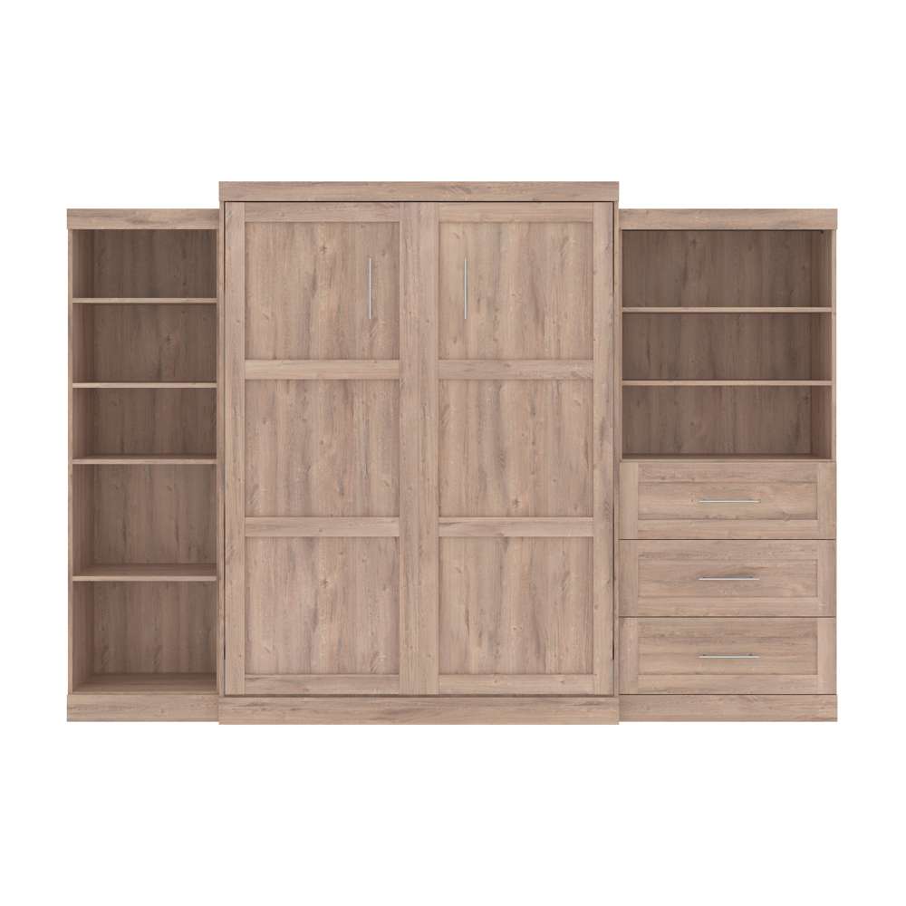 Bestar - Pur Queen Murphy Bed with Shelving and Drawers (126W) in Rustic Brown - 26882-000009 veiw 3