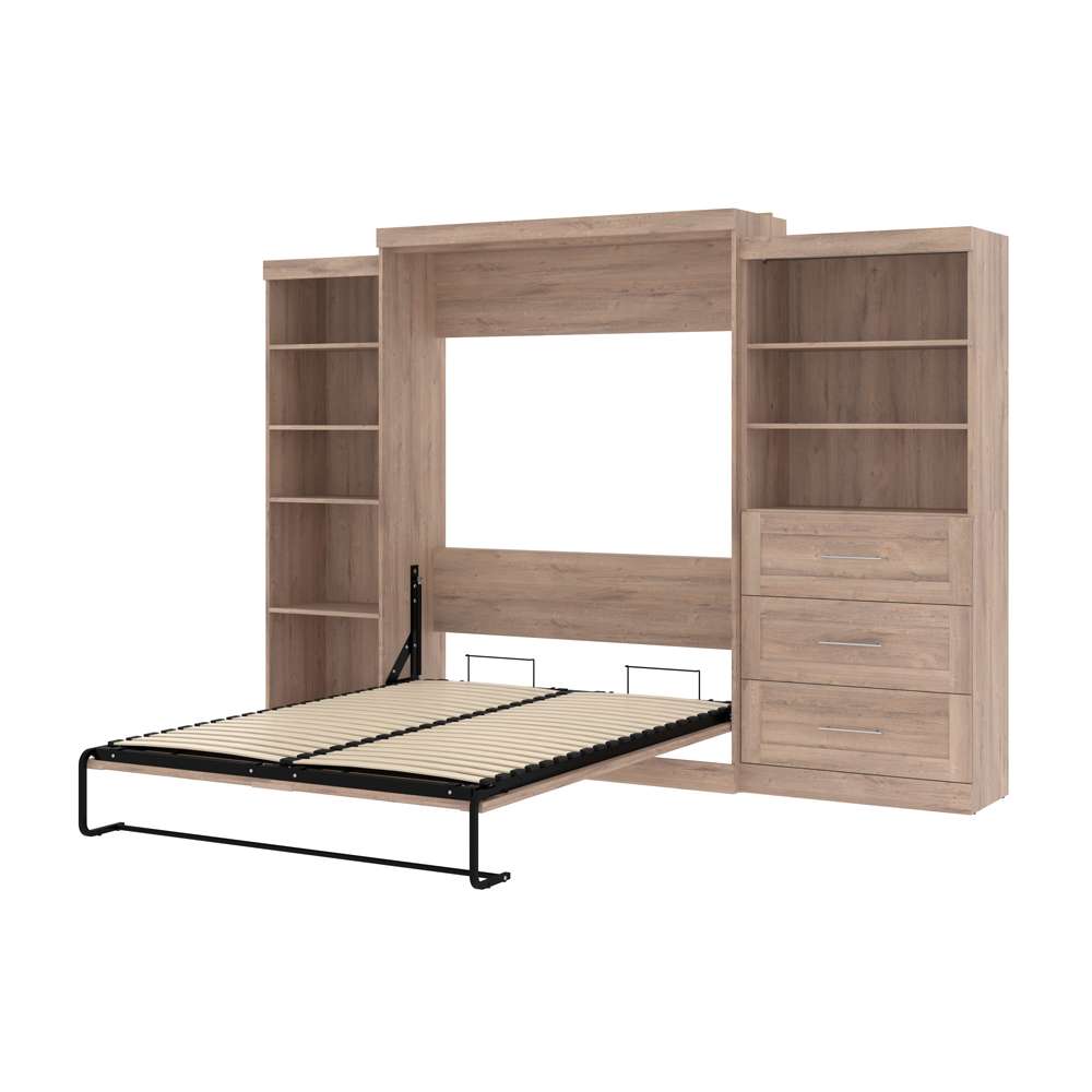 Bestar - Pur Queen Murphy Bed with Shelving and Drawers (126W) in Rustic Brown - 26882-000009 veiw 7
