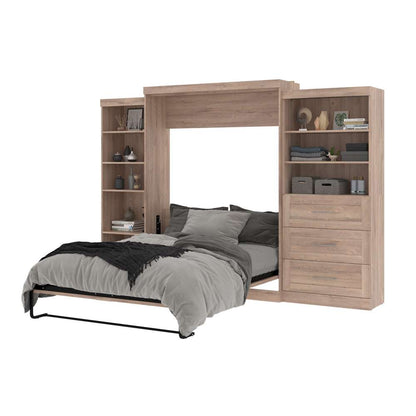 Bestar - Pur Queen Murphy Bed with Shelving and Drawers (126W) in Rustic Brown - 26882-000009 veiw 8