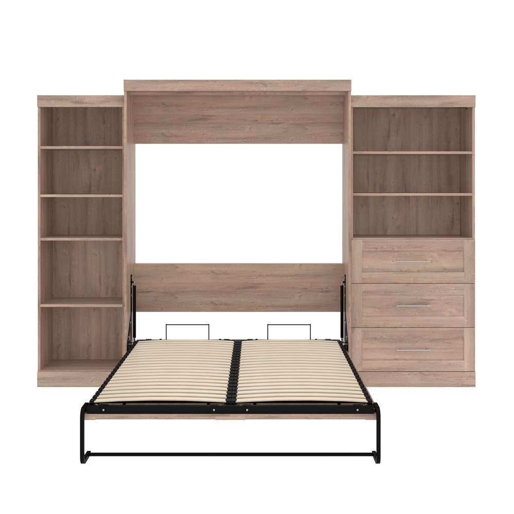 Bestar - Pur Queen Murphy Bed with Shelving and Drawers (126W) in Rustic Brown - 26882-000009 veiw 9