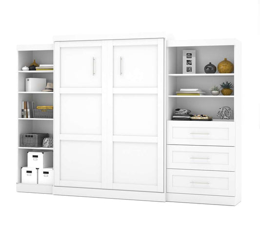 Bestar - Pur Queen Murphy Bed with Shelving and Drawers (126W) in White - 26882-17 veiw 1