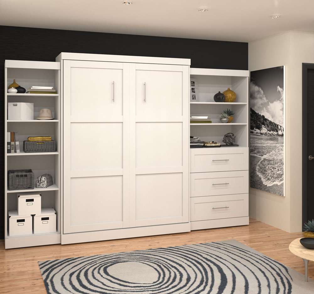 Bestar - Pur Queen Murphy Bed with Shelving and Drawers (126W) in White - 26882-17 veiw 4